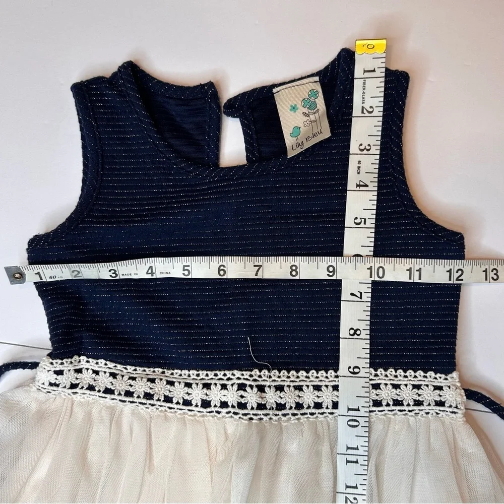 Lily Bleu Girls Kids Navy and Cream Formal Dress Size 4